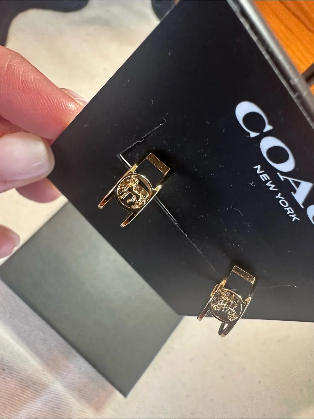 Coach Gold-Tone Horse & Carriage Huggie Earrings | Original Pouch ✨ NWT - Picture 5 of 6